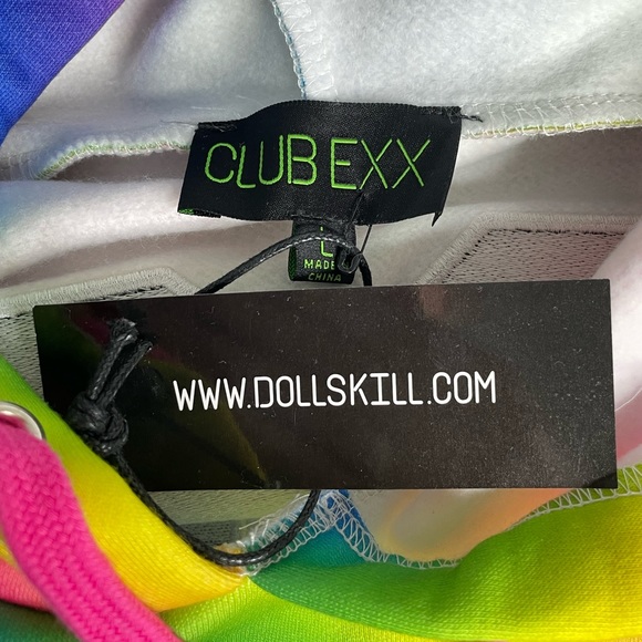 Dolls Kill Club Exx Playful Player Queer 69 Cropped Hoodie Rainbow Size Large - Picture 9 of 11